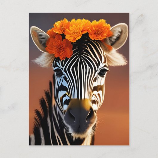 Kute Zebra met Oranje bloemen Briefkaart (Voorkant)