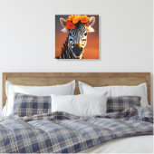 Kute Zebra met Oranje bloemen Canvas Afdruk (Insitu (Slaapkamer))