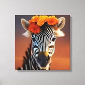Kute Zebra met Oranje bloemen Canvas Afdruk (Voorkant)