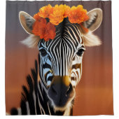 Kute Zebra met Oranje bloemen Douchegordijn (Voorkant)