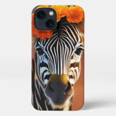 Kute Zebra met Oranje bloemen iPhone Hoesje (Achterkant)