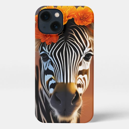 Kute Zebra met Oranje bloemen iPhone Hoesje (Achterkant)