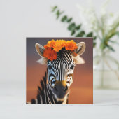 Kute Zebra met Oranje bloemen Kaart (Staand voorkant)