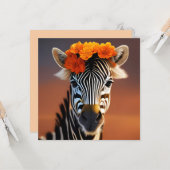 Kute Zebra met Oranje bloemen Kaart (Voorkant / Achterkant in situ)