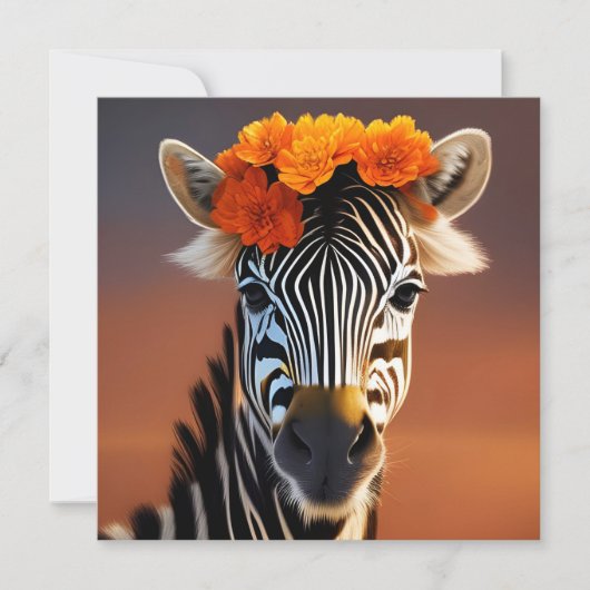 Kute Zebra met Oranje bloemen Kaart (Voorkant)