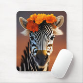 Kute Zebra met Oranje bloemen Muismat (Met muis)