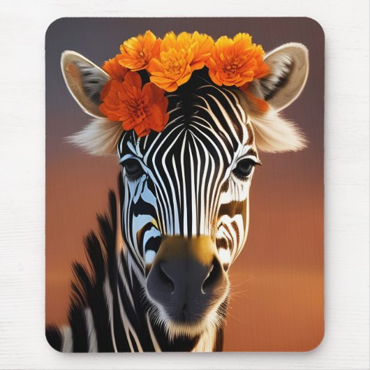 Kute Zebra met Oranje bloemen Muismat (Voorkant)