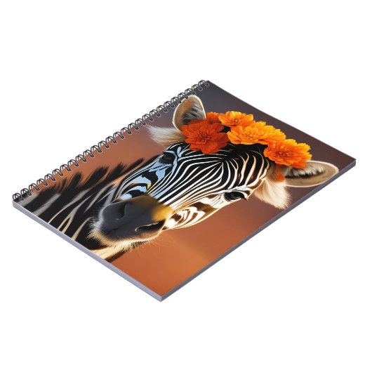 Kute Zebra met Oranje bloemen Notitieboek (Linkerzijde)