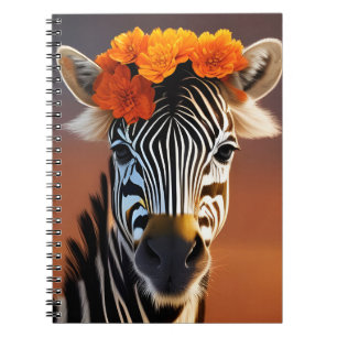 Kute Zebra met Oranje bloemen Notitieboek