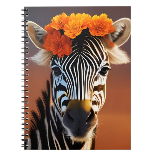 Kute Zebra met Oranje bloemen Notitieboek (Voorkant)