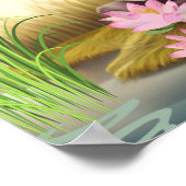 Kute Zebra nabij een vijver met bloemen en vogelku Poster (Hoek)