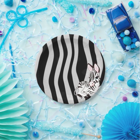 Kute Zebra Print textuur met Baby Zebra Cartoon Papieren Bordje (Feest)