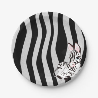 Kute Zebra Print textuur met Baby Zebra Cartoon Papieren Bordje