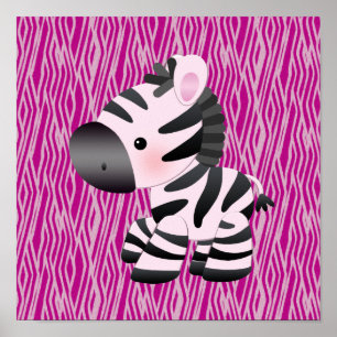 Kute Zebra & Roze Animal Print Poster