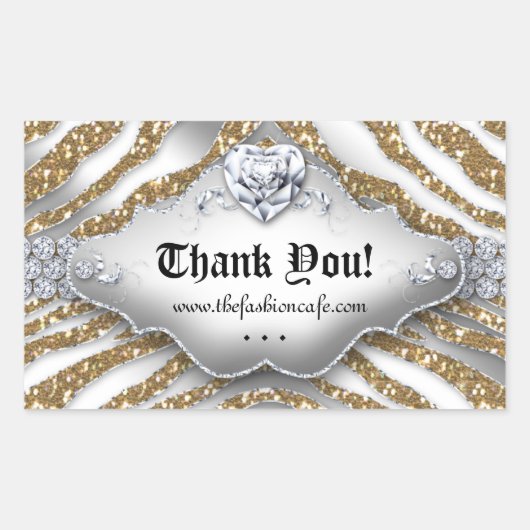 Kute Zebra Valentijnse juwelen Harde glitter Gold Rechthoekige Sticker (Voorkant)