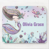 Kute zeemeermin onder het Zee Paarse Glitter Mouse Muismat (Voorkant)