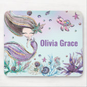 Kute zeemeermin onder het Zee Paarse glitter Muismat (Voorkant)