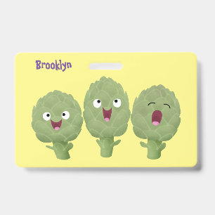 Kute zingende artisjokken plantaardige cartoon badge