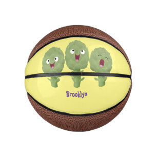 Kute zingende artisjokken plantaardige cartoon basketbal