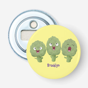Kute zingende artisjokken plantaardige cartoon button flesopener