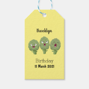 Kute zingende artisjokken plantaardige cartoon cadeaulabel
