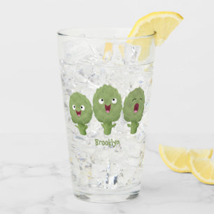 Kute zingende artisjokken plantaardige cartoon glas