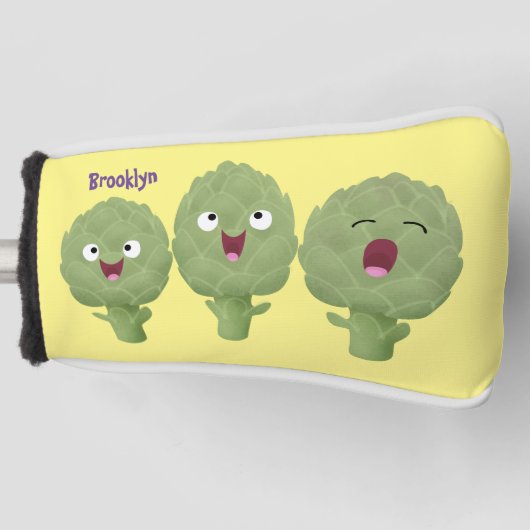 Kute zingende artisjokken plantaardige cartoon golfheadcover (Voorkant)