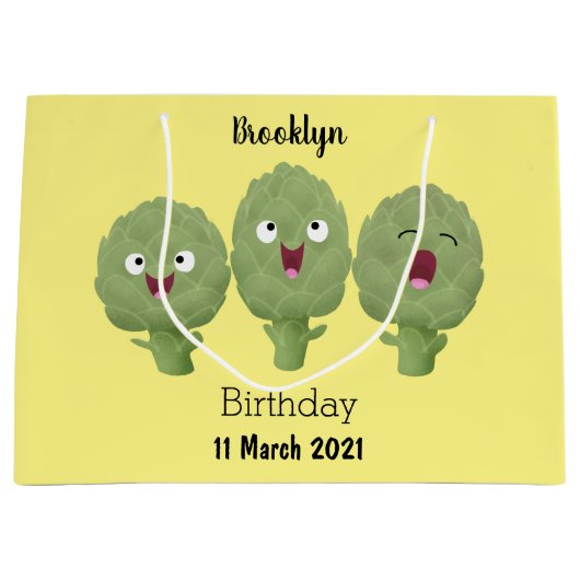 Kute zingende artisjokken plantaardige cartoon groot cadeauzakje (Voorkant)