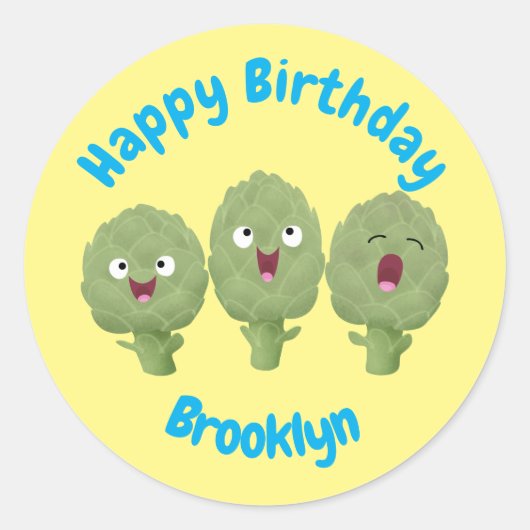 Kute zingende artisjokken plantaardige cartoon kla ronde sticker (Voorkant)