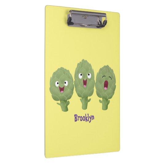 Kute zingende artisjokken plantaardige cartoon klembord (Rechts)