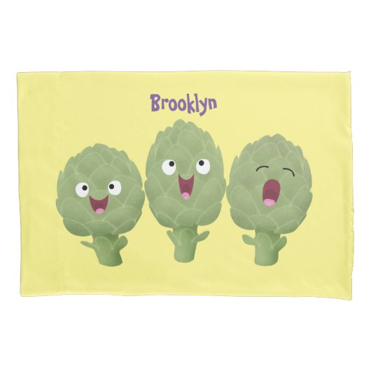 Kute zingende artisjokken plantaardige cartoon kussensloop (Voorkant)