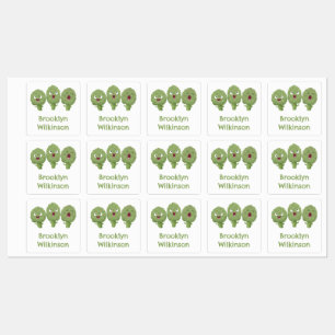 Kute zingende artisjokken plantaardige cartoon labels
