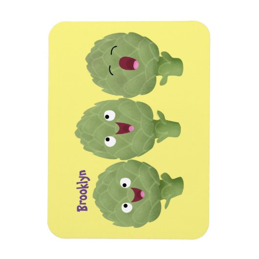 Kute zingende artisjokken plantaardige cartoon magneet (Verticaal)