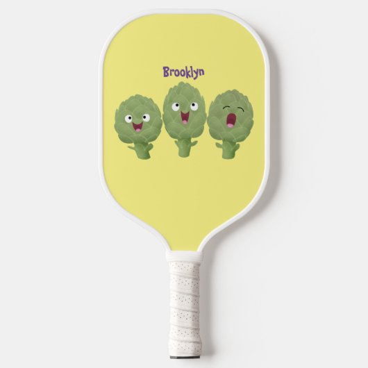 Kute zingende artisjokken plantaardige cartoon pickleball paddle (Voorkant)