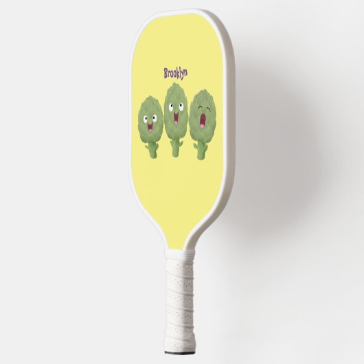 Kute zingende artisjokken plantaardige cartoon pickleball paddle (Links)