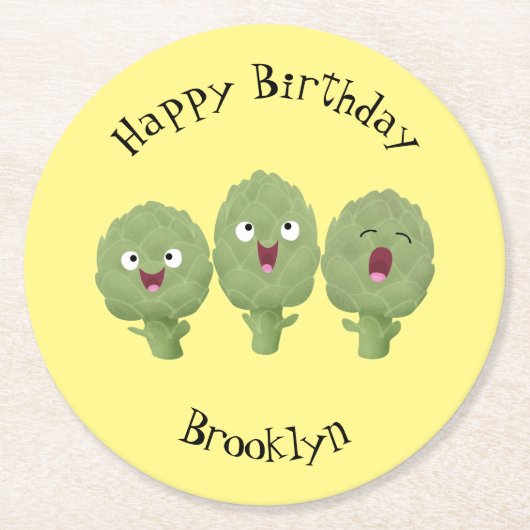 Kute zingende artisjokken plantaardige cartoon ronde kartonnen onderzetter (Voorkant)