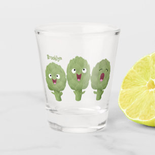 Kute zingende artisjokken plantaardige cartoon shot glas