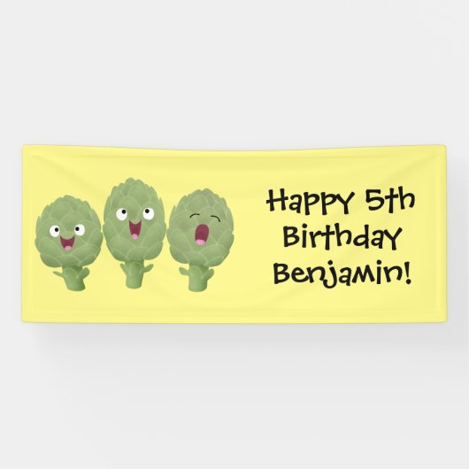 Kute zingende artisjokken plantaardige cartoon spandoek (Horizontaal)