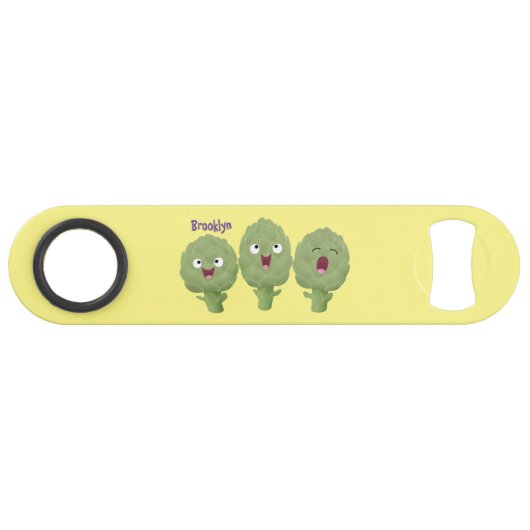 Kute zingende artisjokken plantaardige cartoon speed flessenopener (Voorkant (Horizontaal))