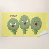 Kute zingende artisjokken plantaardige cartoon strandlaken (Voorkant)