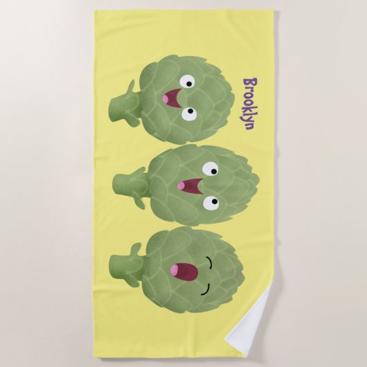 Kute zingende artisjokken plantaardige cartoon strandlaken (Voorkant)