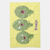 Kute zingende artisjokken plantaardige cartoon theedoek (Verticaal)