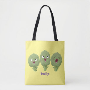 Kute zingende artisjokken plantaardige cartoon tote bag