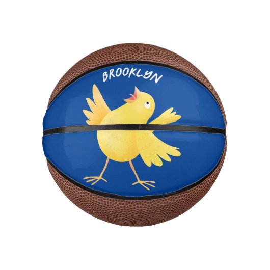 Kute zingende gele cartoon kanarie vogel basketbal (Voorkant)