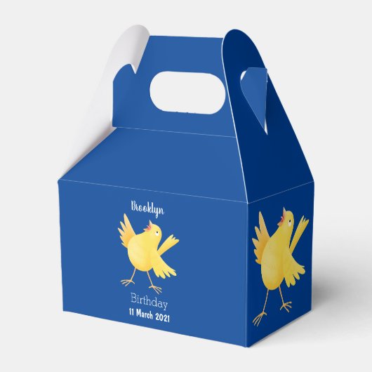 Kute zingende gele cartoon kanarie vogel bedankdoosjes (Voorkant Zijde)