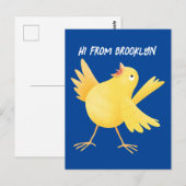 Kute zingende gele cartoon kanarie vogel briefkaart (Voorkant / Achterkant)