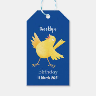 Kute zingende gele cartoon kanarie vogel cadeaulabel