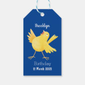 Kute zingende gele cartoon kanarie vogel cadeaulabel (Achterkant)