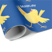 Kute zingende gele cartoon kanarie vogel cadeaupapier (Rol Hoek)