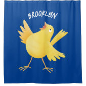 Kute zingende gele cartoon kanarie vogel douchegordijn (Voorkant)